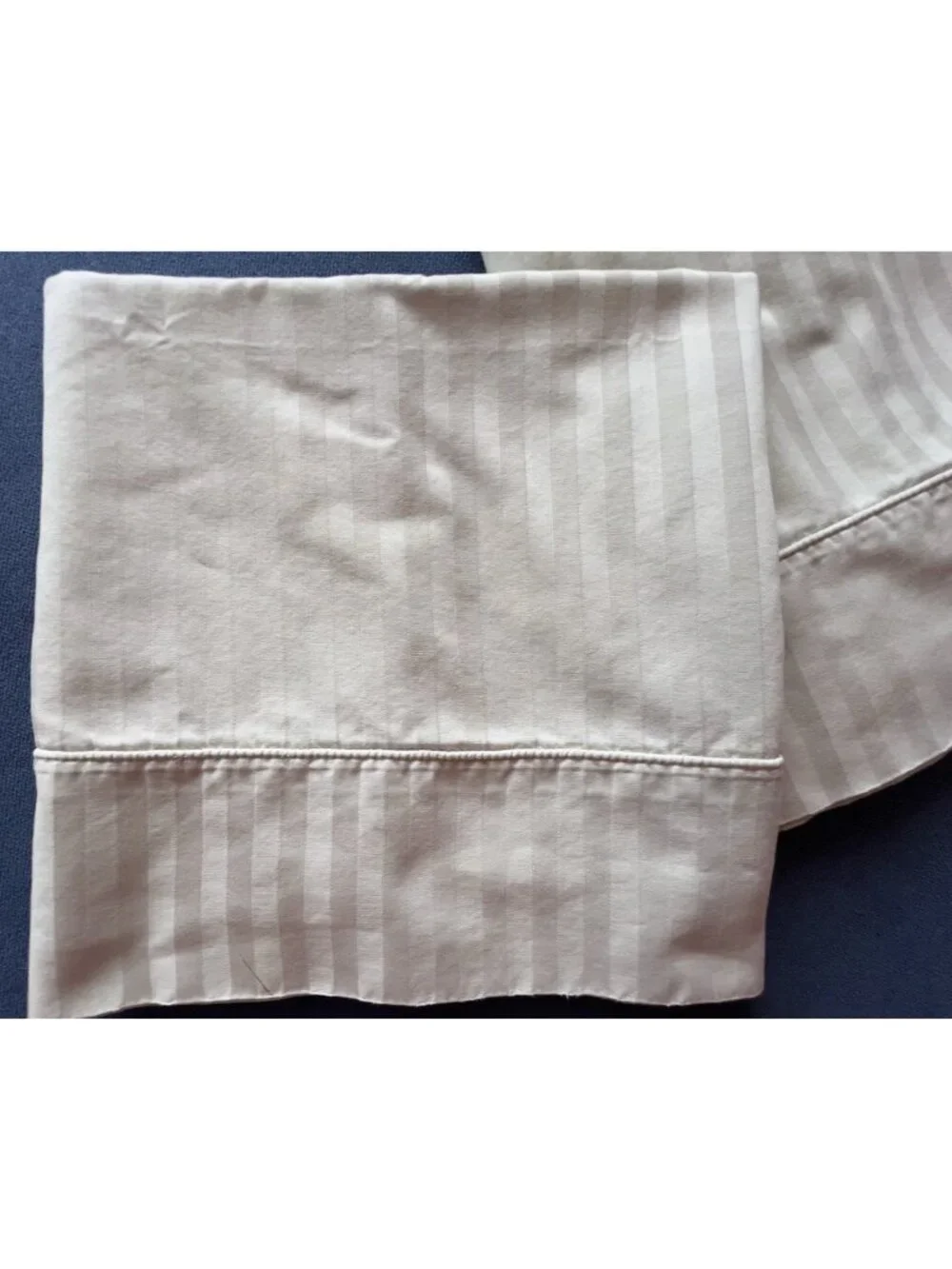 Pair KING Pillowcases 100% Egyptian Cotton Beige Jacquard Stripe Bedding Luxury